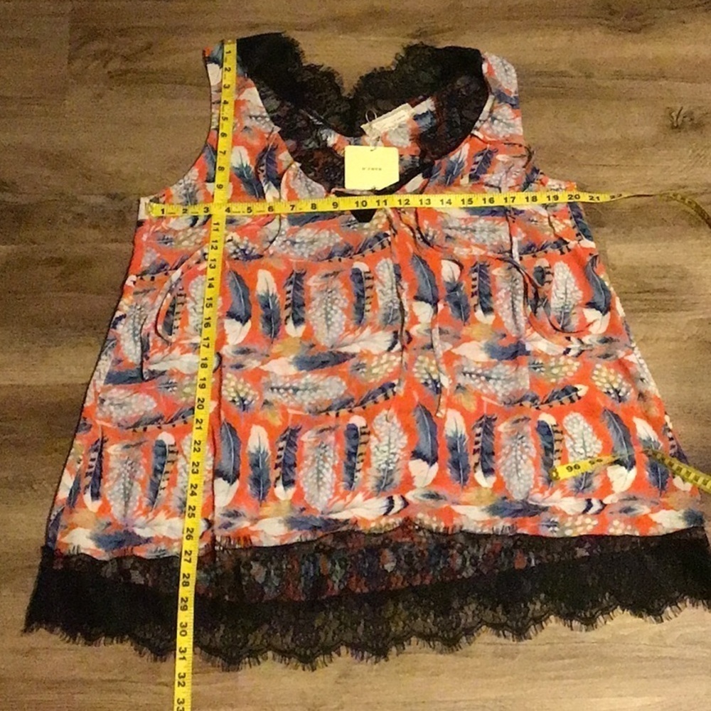 Nwt A’reve Nightgown Size L Camisole Lace Boho Feather Print Red Blue - Picture 14 of 14